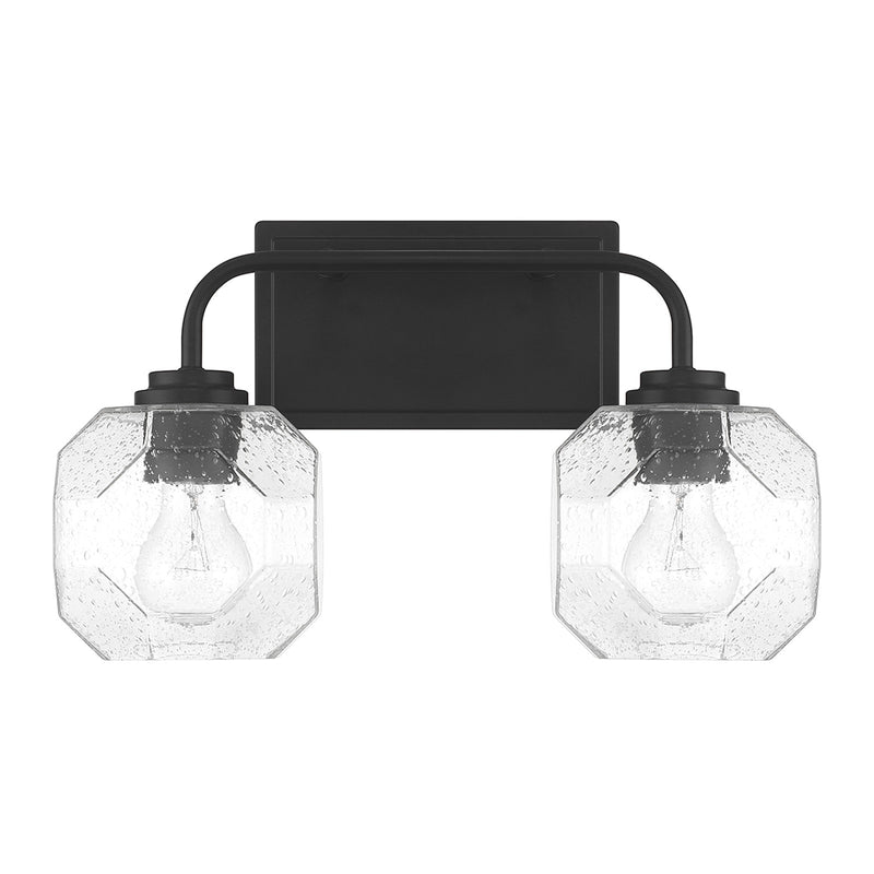 Savoy House Baldwin 16in 2-Light Vanity Light | Modern Matte Black and Clear Seeded Glass | Bathroom Vanity & Powder Room | Model L8-4399-2-BK