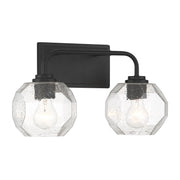 Savoy House Baldwin 16in 2-Light Vanity Light | Modern Matte Black and Clear Seeded Glass | Bathroom Vanity & Powder Room | Model L8-4399-2-BK