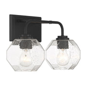 Savoy House Baldwin 16in 2-Light Vanity Light | Modern Matte Black and Clear Seeded Glass | Bathroom Vanity & Powder Room | Model L8-4399-2-BK