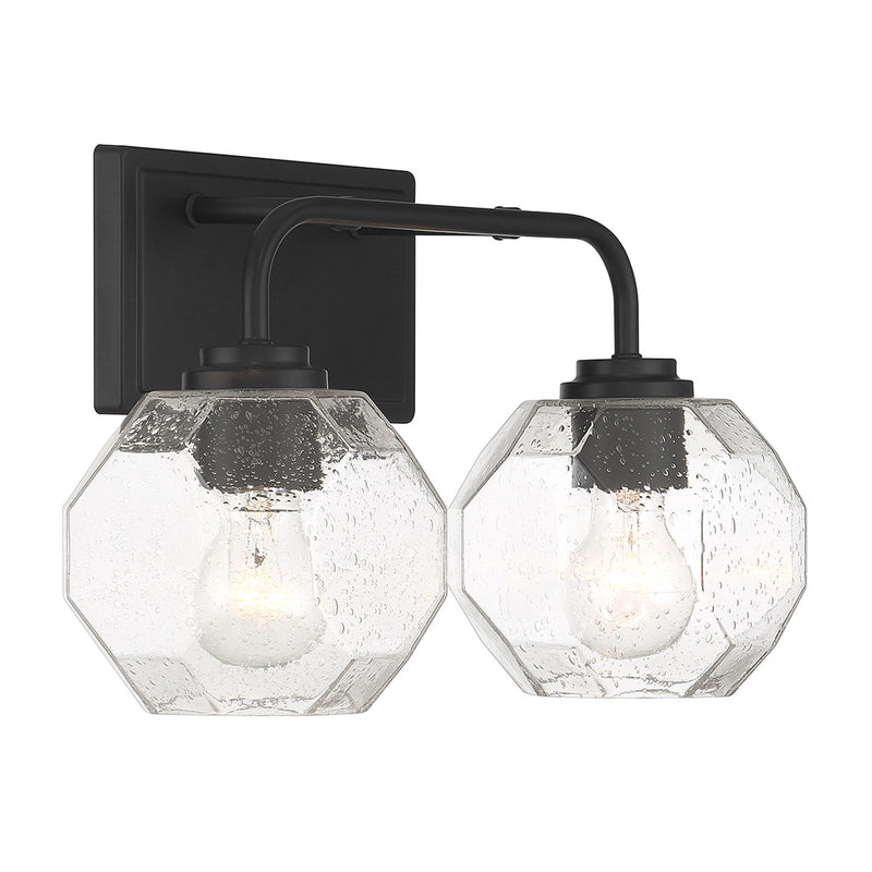 Savoy House Baldwin 16in 2-Light Vanity Light | Modern Matte Black and Clear Seeded Glass | Bathroom Vanity & Powder Room | Model L8-4399-2-BK