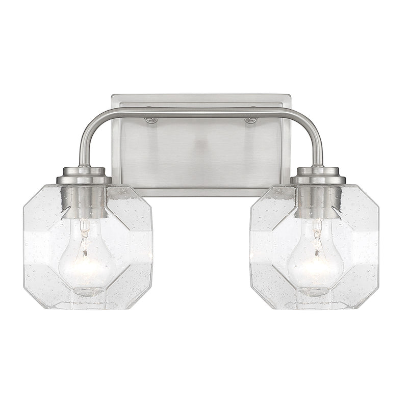 Savoy House Baldwin 16in 2-Light Vanity Light | Modern Satin Nickel and Clear Seeded Glass | Bathroom Vanity | 16 x 7.5 x 9.5 in | Model L8-4399-2-SN