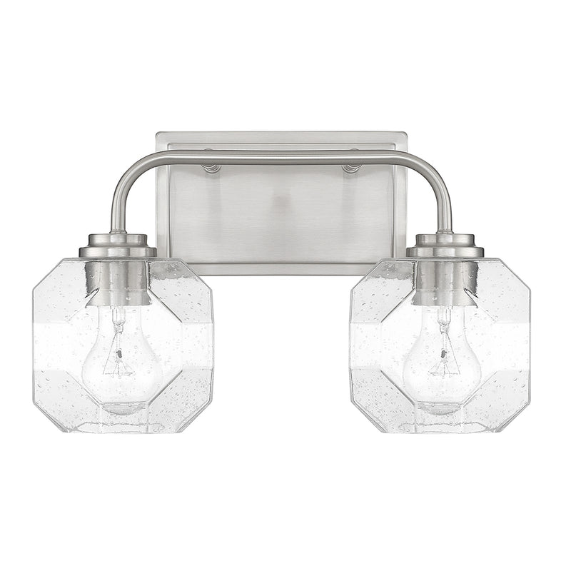 Savoy House Baldwin 16in 2-Light Vanity Light | Modern Satin Nickel and Clear Seeded Glass | Bathroom Vanity | 16 x 7.5 x 9.5 in | Model L8-4399-2-SN