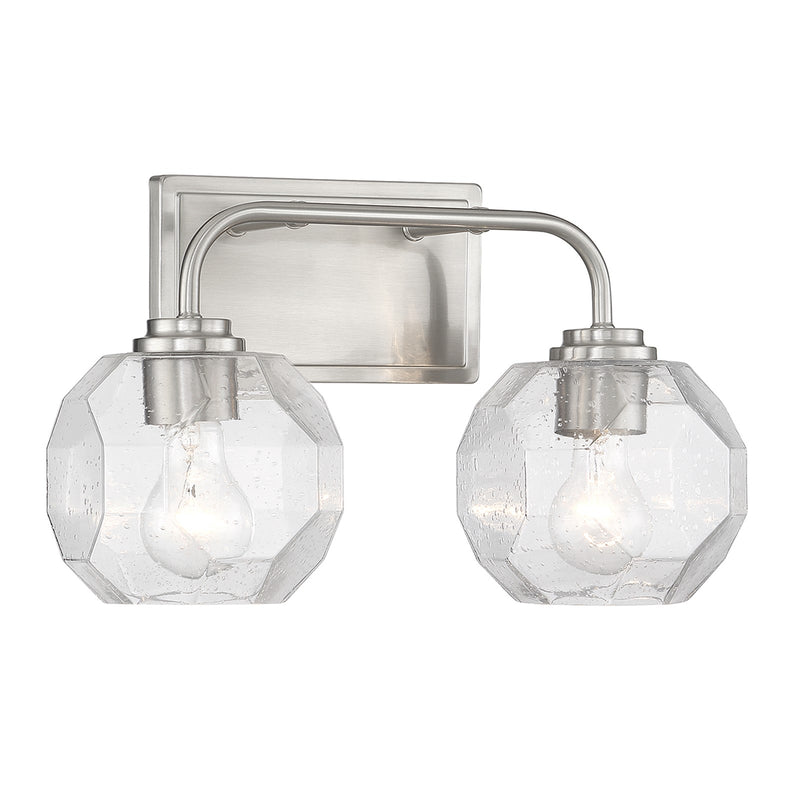 Savoy House Baldwin 16in 2-Light Vanity Light | Modern Satin Nickel and Clear Seeded Glass | Bathroom Vanity | 16 x 7.5 x 9.5 in | Model L8-4399-2-SN