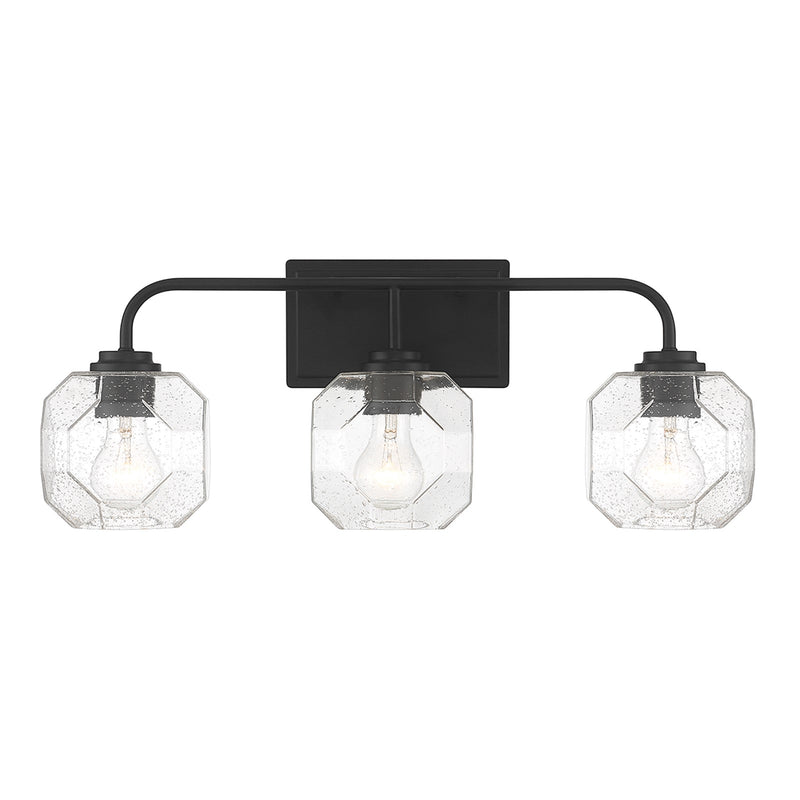 Savoy House Baldwin 24in 3-Light Vanity Light | Modern Matte Black and Clear Seeded Glass | Bathroom Vanity | 24 x 7.5 x 9.5 in | Model L8-4399-3-BK