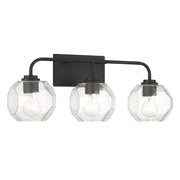 Savoy House Baldwin 24in 3-Light Vanity Light | Modern Matte Black and Clear Seeded Glass | Bathroom Vanity | 24 x 7.5 x 9.5 in | Model L8-4399-3-BK