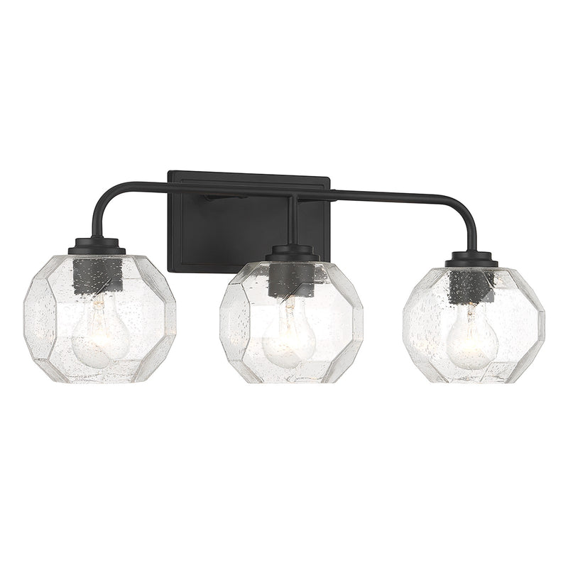 Savoy House Baldwin 24in 3-Light Vanity Light | Modern Matte Black and Clear Seeded Glass | Bathroom Vanity | 24 x 7.5 x 9.5 in | Model L8-4399-3-BK