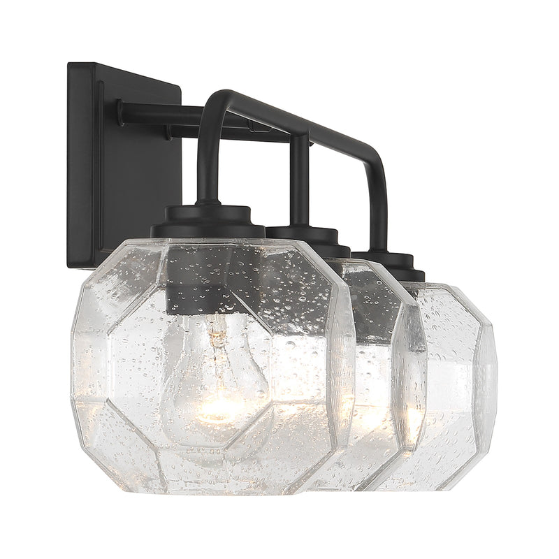 Savoy House Baldwin 24in 3-Light Vanity Light | Modern Matte Black and Clear Seeded Glass | Bathroom Vanity | 24 x 7.5 x 9.5 in | Model L8-4399-3-BK