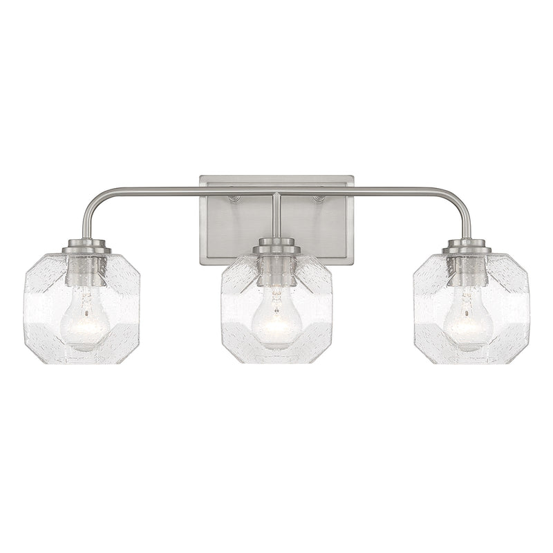 Savoy House Baldwin 24in 3-Light Vanity Light | Modern Satin Nickel and Clear Seeded Glass | Bathroom Vanity | 24 x 7.5 x 9.5 in | Model L8-4399-3-SN