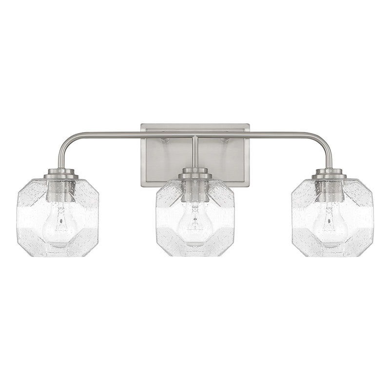 Savoy House Baldwin 24in 3-Light Vanity Light | Modern Satin Nickel and Clear Seeded Glass | Bathroom Vanity | 24 x 7.5 x 9.5 in | Model L8-4399-3-SN