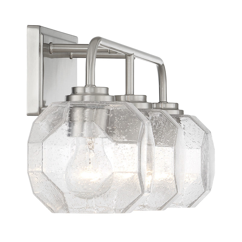 Savoy House Baldwin 24in 3-Light Vanity Light | Modern Satin Nickel and Clear Seeded Glass | Bathroom Vanity | 24 x 7.5 x 9.5 in | Model L8-4399-3-SN