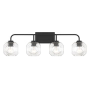 Savoy House Baldwin 32in 4-Light Vanity Light | Modern Matte Black and Clear Seeded Glass | Bathroom Vanity | 32 x 7.5 x 9.5 in | Model L8-4399-4-BK