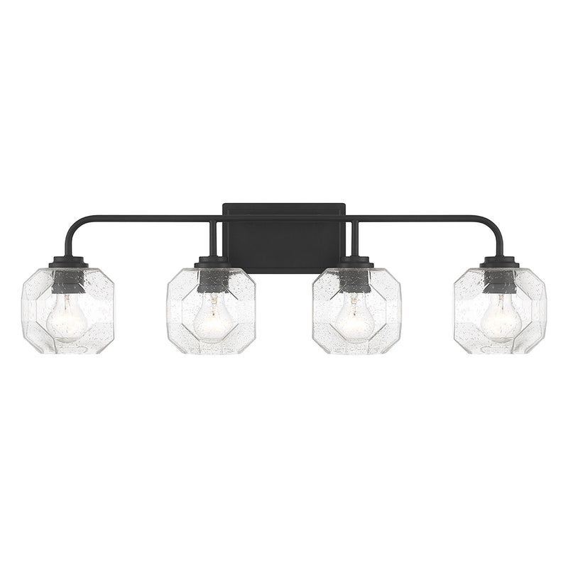 Savoy House Baldwin 32in 4-Light Vanity Light | Modern Matte Black and Clear Seeded Glass | Bathroom Vanity | 32 x 7.5 x 9.5 in | Model L8-4399-4-BK