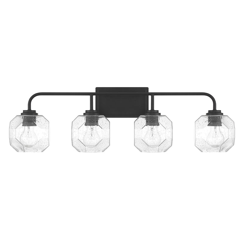 Savoy House Baldwin 32in 4-Light Vanity Light | Modern Matte Black and Clear Seeded Glass | Bathroom Vanity | 32 x 7.5 x 9.5 in | Model L8-4399-4-BK