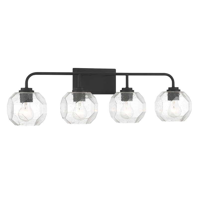 Savoy House Baldwin 32in 4-Light Vanity Light | Modern Matte Black and Clear Seeded Glass | Bathroom Vanity | 32 x 7.5 x 9.5 in | Model L8-4399-4-BK