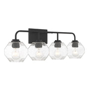 Savoy House Baldwin 32in 4-Light Vanity Light | Modern Matte Black and Clear Seeded Glass | Bathroom Vanity | 32 x 7.5 x 9.5 in | Model L8-4399-4-BK