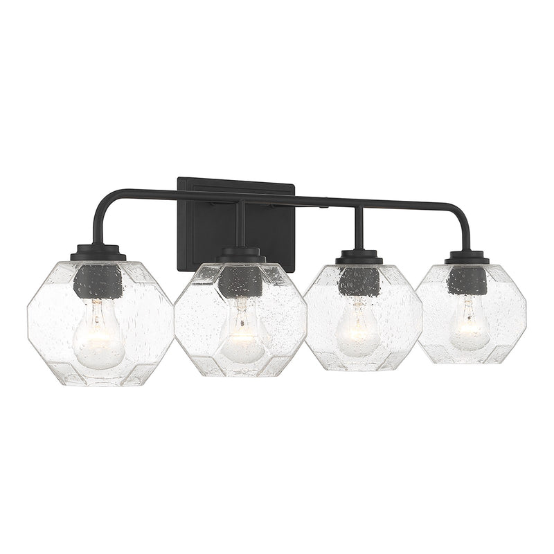 Savoy House Baldwin 32in 4-Light Vanity Light | Modern Matte Black and Clear Seeded Glass | Bathroom Vanity | 32 x 7.5 x 9.5 in | Model L8-4399-4-BK