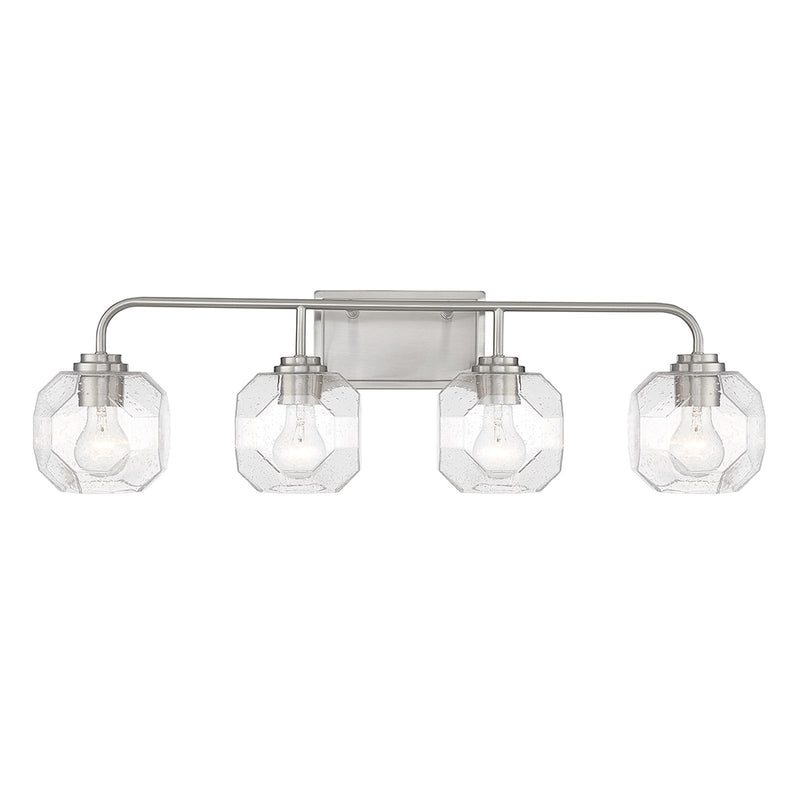 Savoy House Baldwin 32in 4-Light Vanity Light | Modern Satin Nickel and Clear Seeded Glass | Bathroom Vanity & Powder Room | Model L8-4399-4-SN