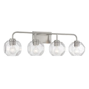 Savoy House Baldwin 32in 4-Light Vanity Light | Modern Satin Nickel and Clear Seeded Glass | Bathroom Vanity & Powder Room | Model L8-4399-4-SN