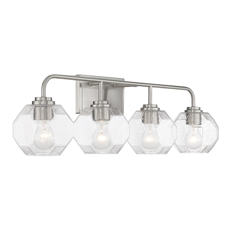 Savoy House Baldwin 32in 4-Light Vanity Light | Modern Satin Nickel and Clear Seeded Glass | Bathroom Vanity & Powder Room | Model L8-4399-4-SN