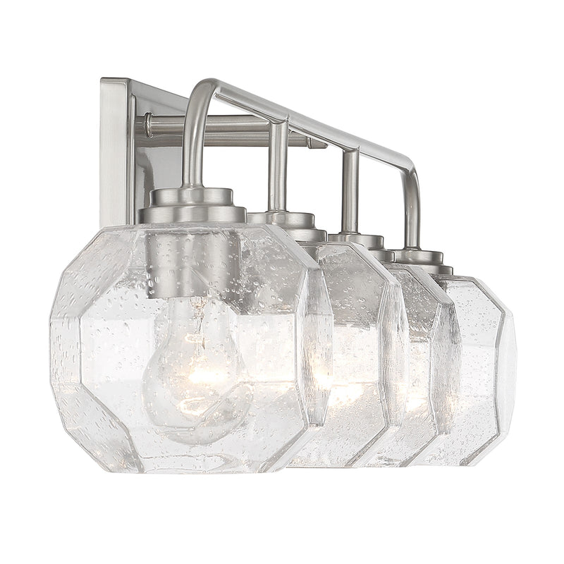 Savoy House Baldwin 32in 4-Light Vanity Light | Modern Satin Nickel and Clear Seeded Glass | Bathroom Vanity & Powder Room | Model L8-4399-4-SN
