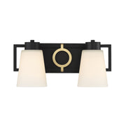 Savoy House Russo 15.5in 2-Light Vanity Light | Vintage Matte Black and Warm Brass White Glass | Bathroom Vanity | Model L8-4450-2-143