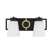 Savoy House Russo 15.5in 2-Light Vanity Light | Vintage Matte Black and Warm Brass White Glass | Bathroom Vanity | Model L8-4450-2-143