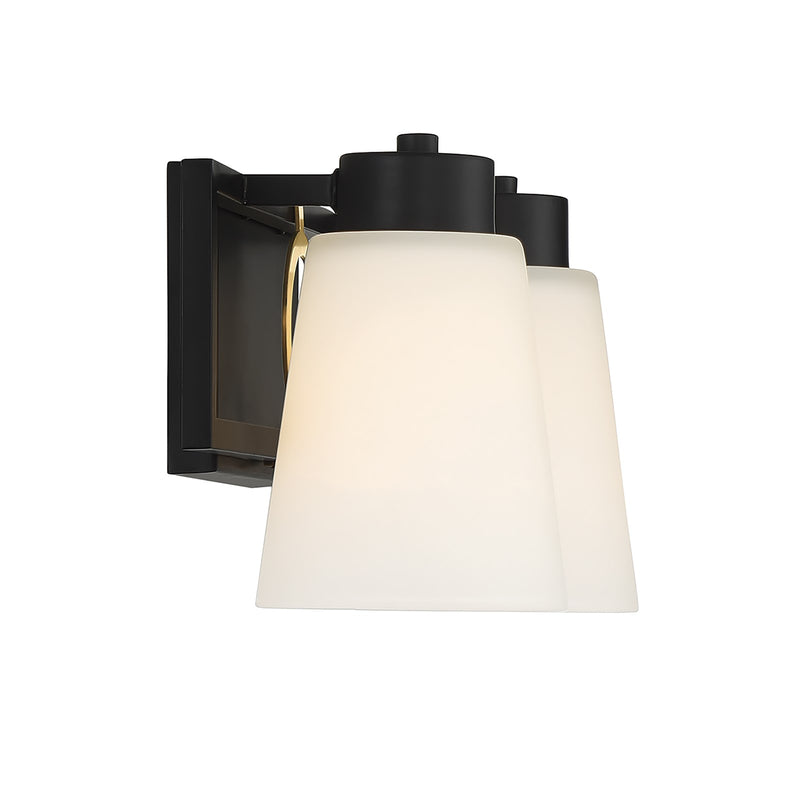 Savoy House Russo 15.5in 2-Light Vanity Light | Vintage Matte Black and Warm Brass White Glass | Bathroom Vanity | Model L8-4450-2-143