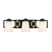 Savoy House Russo 24in 3-Light Vanity Light | Vintage Matte Black and Warm Brass White Glass | Bathroom Vanity | Model L8-4450-3-143
