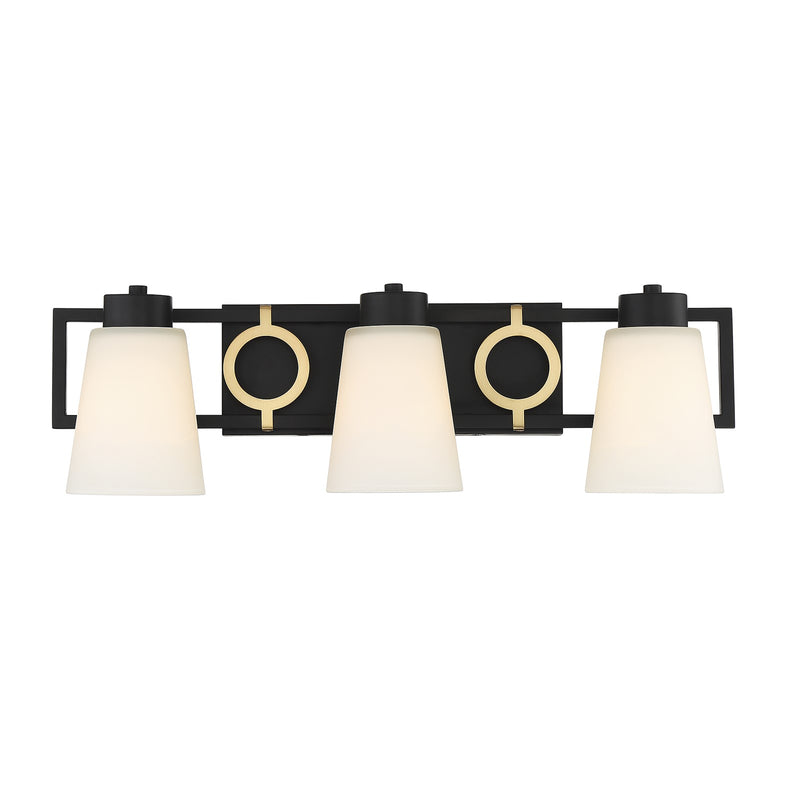 Savoy House Russo 24in 3-Light Vanity Light | Vintage Matte Black and Warm Brass White Glass | Bathroom Vanity | Model L8-4450-3-143