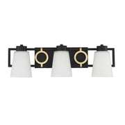 Savoy House Russo 24in 3-Light Vanity Light | Vintage Matte Black and Warm Brass White Glass | Bathroom Vanity | Model L8-4450-3-143