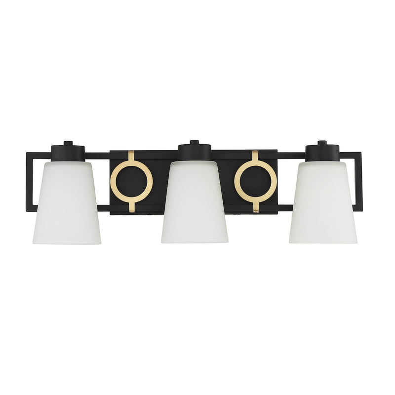 Savoy House Russo 24in 3-Light Vanity Light | Vintage Matte Black and Warm Brass White Glass | Bathroom Vanity | Model L8-4450-3-143