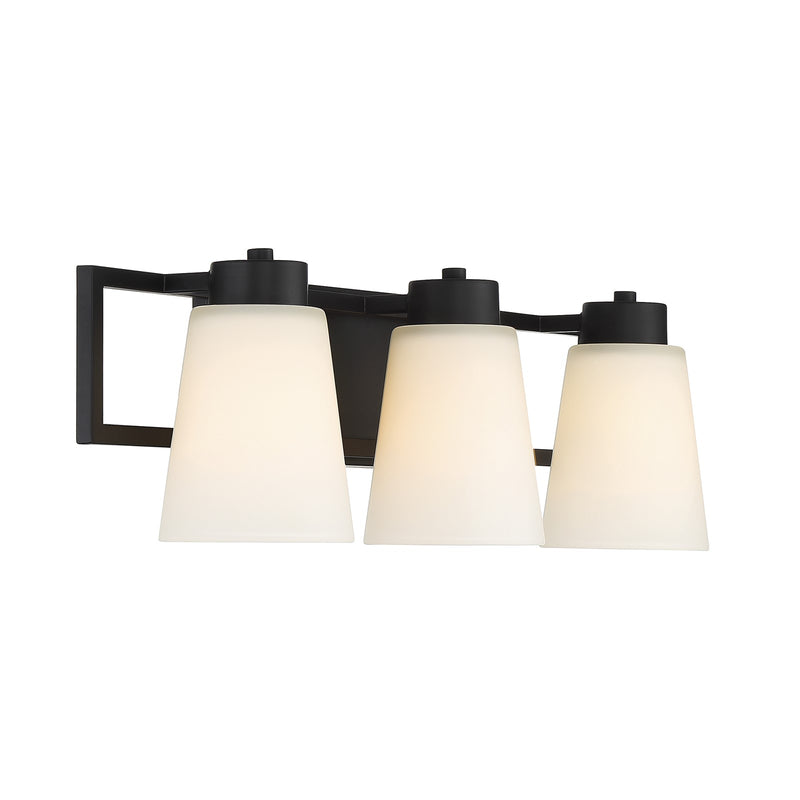 Savoy House Russo 24in 3-Light Vanity Light | Vintage Matte Black and Warm Brass White Glass | Bathroom Vanity | Model L8-4450-3-143