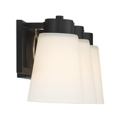 Savoy House Russo 24in 3-Light Vanity Light | Vintage Matte Black and Warm Brass White Glass | Bathroom Vanity | Model L8-4450-3-143