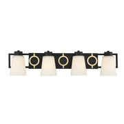 Savoy House Russo 32in 4-Light Vanity Light | Vintage Matte Black and Warm Brass Glass | Bathroom Vanity & Powder Room | Model L8-4450-4-143