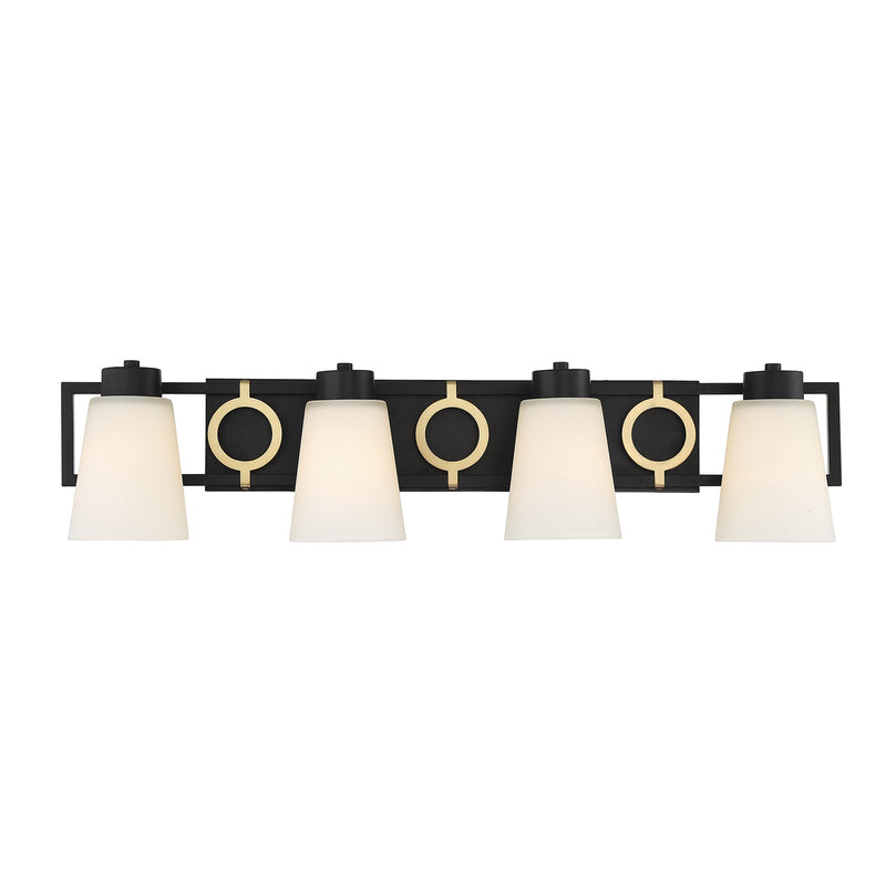 Savoy House Russo 32in 4-Light Vanity Light | Vintage Matte Black and Warm Brass Glass | Bathroom Vanity & Powder Room | Model L8-4450-4-143