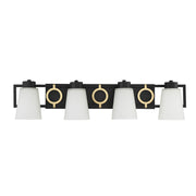 Savoy House Russo 32in 4-Light Vanity Light | Vintage Matte Black and Warm Brass Glass | Bathroom Vanity & Powder Room | Model L8-4450-4-143