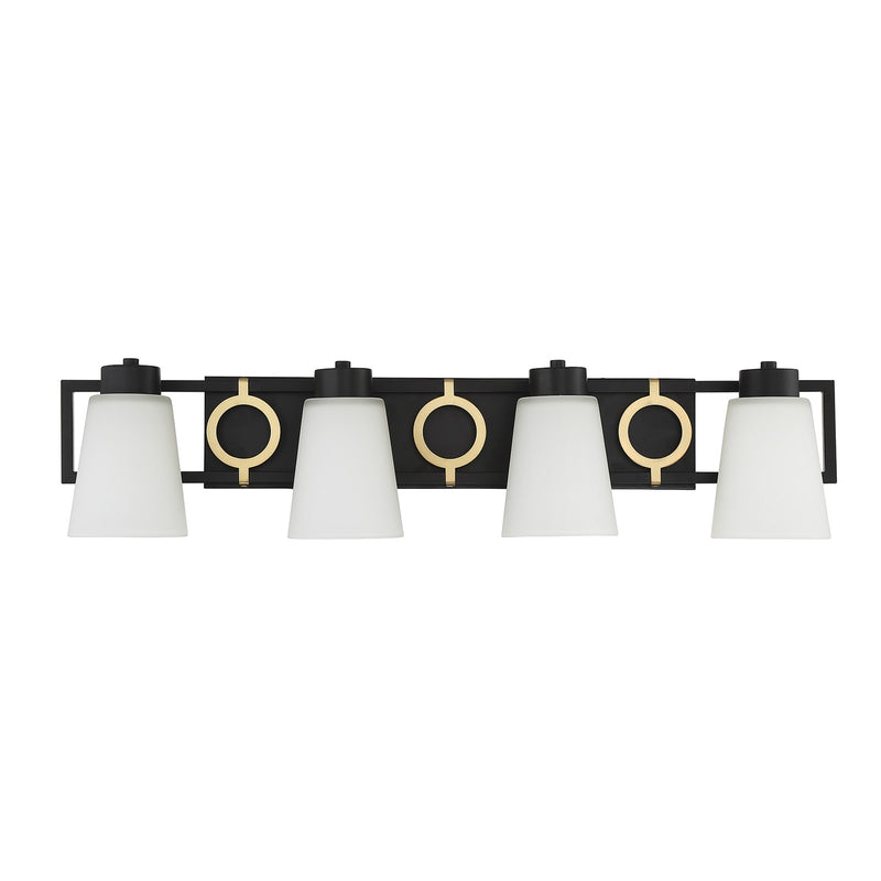 Savoy House Russo 32in 4-Light Vanity Light | Vintage Matte Black and Warm Brass Glass | Bathroom Vanity & Powder Room | Model L8-4450-4-143