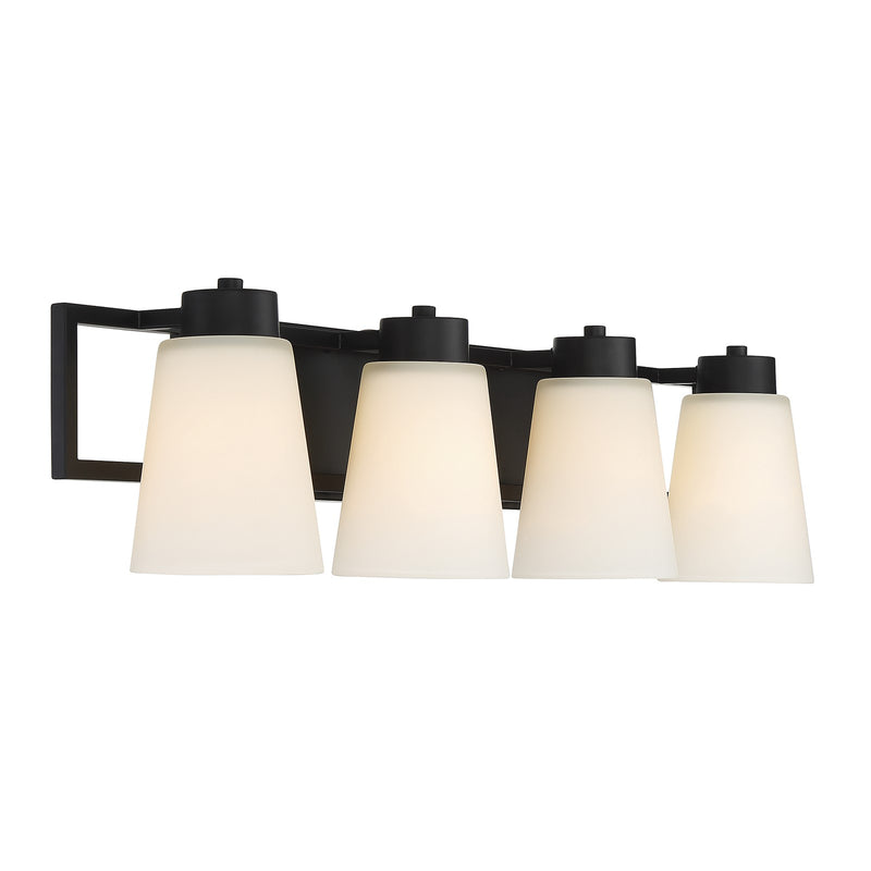 Savoy House Russo 32in 4-Light Vanity Light | Vintage Matte Black and Warm Brass Glass | Bathroom Vanity & Powder Room | Model L8-4450-4-143
