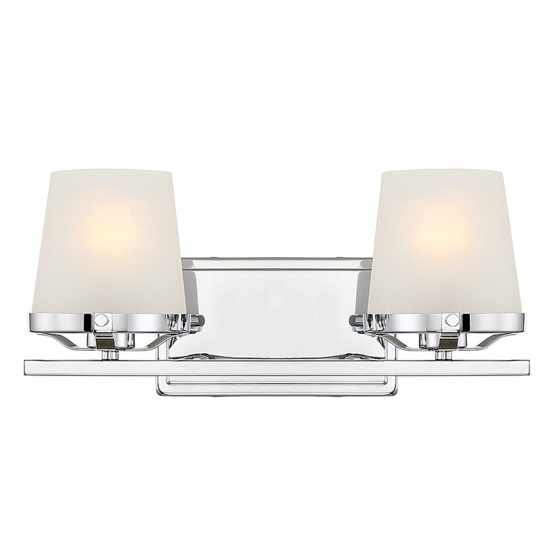 Savoy House Klein 15.5in 2-Light Vanity Light | Modern Polished Chrome and Seeded Frosted Glass | Bathroom Vanity & Powder Room | Model L8-5250-2-11