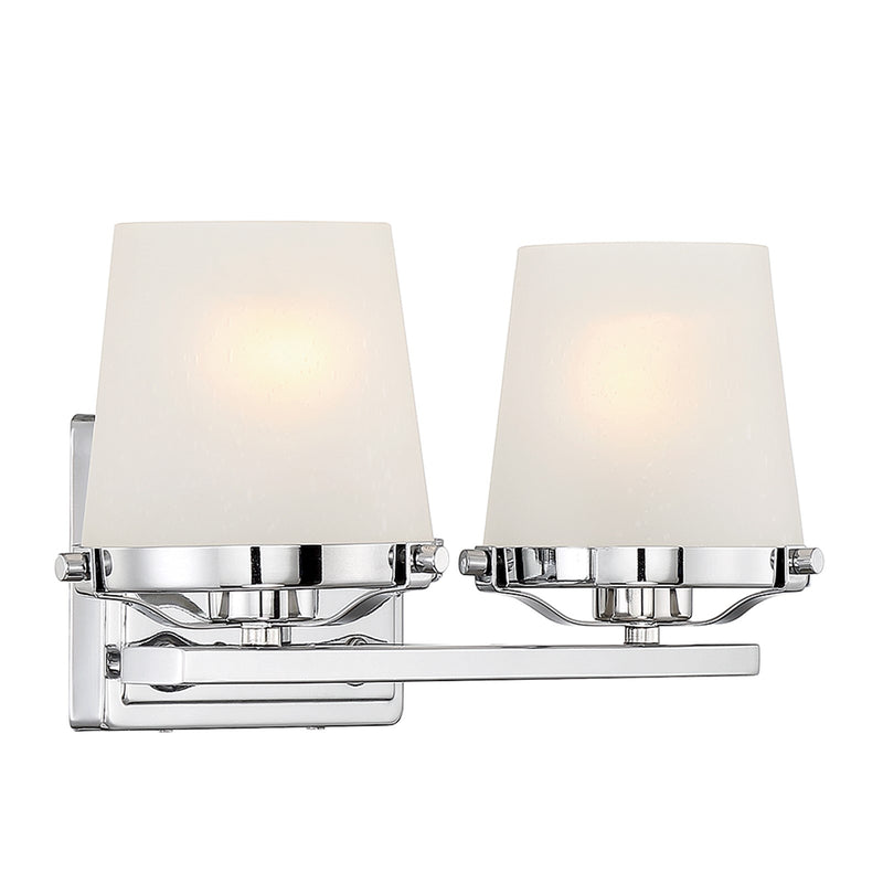 Savoy House Klein 15.5in 2-Light Vanity Light | Modern Polished Chrome and Seeded Frosted Glass | Bathroom Vanity & Powder Room | Model L8-5250-2-11