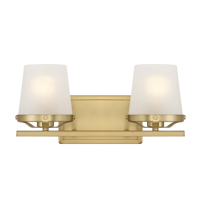 Savoy House Klein 15.5in 2-Light Vanity Light | Modern Warm Brass and Seeded Frosted Glass | Bathroom Vanity & Powder Room | Model L8-5250-2-322