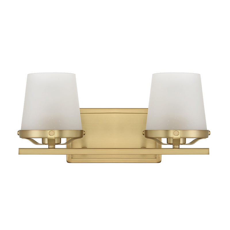 Savoy House Klein 15.5in 2-Light Vanity Light | Modern Warm Brass and Seeded Frosted Glass | Bathroom Vanity & Powder Room | Model L8-5250-2-322