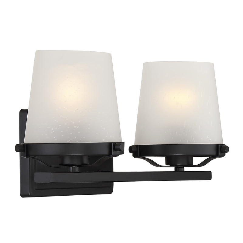 Savoy House Klein 15.5in 2-Light Vanity Light | Modern Matte Black and Seeded Frosted Glass | Bathroom Vanity & Powder Room | Model L8-5250-2-BK