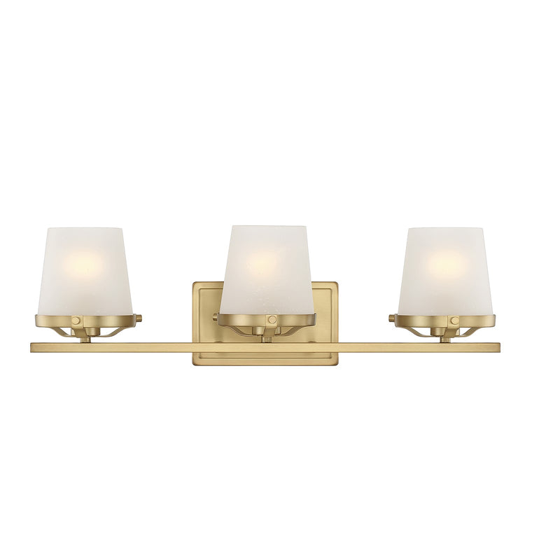 Savoy House Klein 24in 3-Light Vanity Light | Modern Warm Brass and Seeded Frosted Glass | Bathroom Vanity & Powder Room | Model L8-5250-3-322