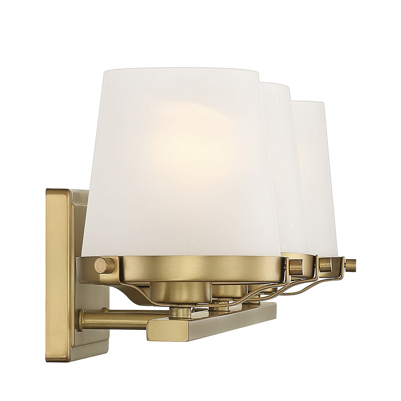 Savoy House Klein 24in 3-Light Vanity Light | Modern Warm Brass and Seeded Frosted Glass | Bathroom Vanity & Powder Room | Model L8-5250-3-322