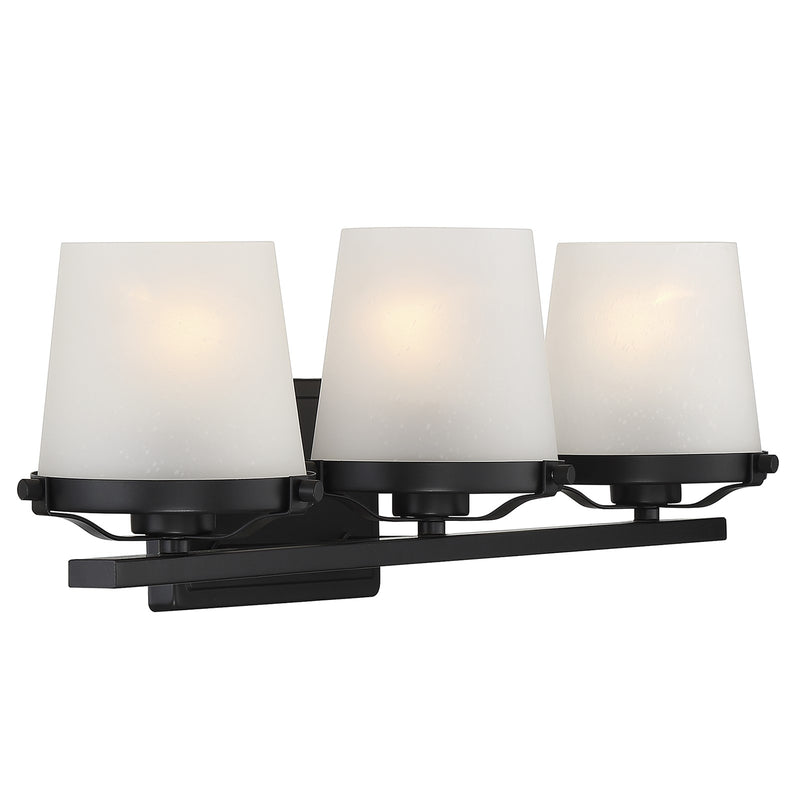 Savoy House Klein 24in 3-Light Vanity Light | Modern Matte Black and Seeded Frosted Glass | Bathroom Vanity & Powder Room | Model L8-5250-3-BK