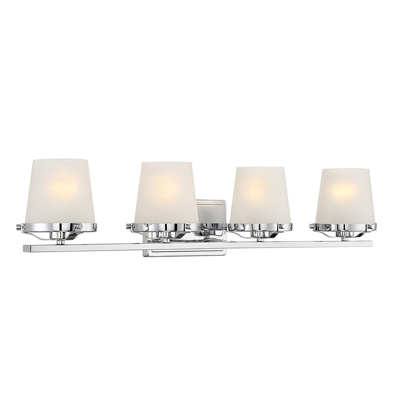 Savoy House Klein 33in 4-Light Vanity Light | Modern Polished Chrome and Seeded Frosted Glass | Bathroom Vanity & Powder Room | Model L8-5250-4-11
