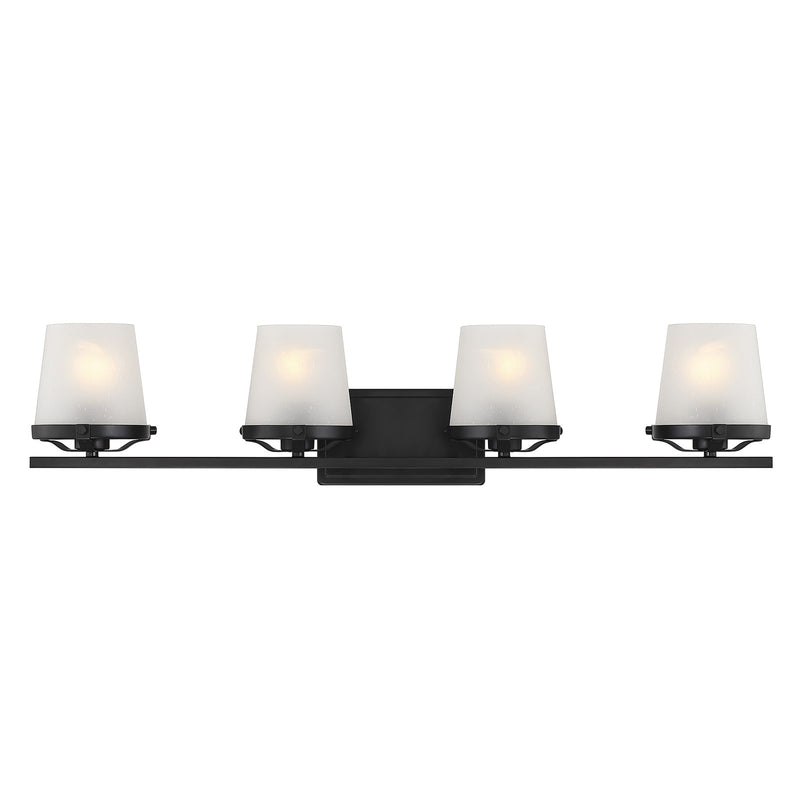 Savoy House Klein 33in 4-Light Vanity Light | Modern Matte Black and Frosted Seeded Glass | Bathroom Vanity | 33 x 7 x 7.25 in | Model L8-5250-4-BK