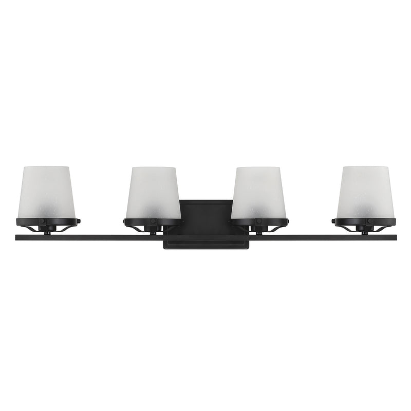 Savoy House Klein 33in 4-Light Vanity Light | Modern Matte Black and Frosted Seeded Glass | Bathroom Vanity | 33 x 7 x 7.25 in | Model L8-5250-4-BK