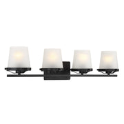 Savoy House Klein 33in 4-Light Vanity Light | Modern Matte Black and Frosted Seeded Glass | Bathroom Vanity | 33 x 7 x 7.25 in | Model L8-5250-4-BK
